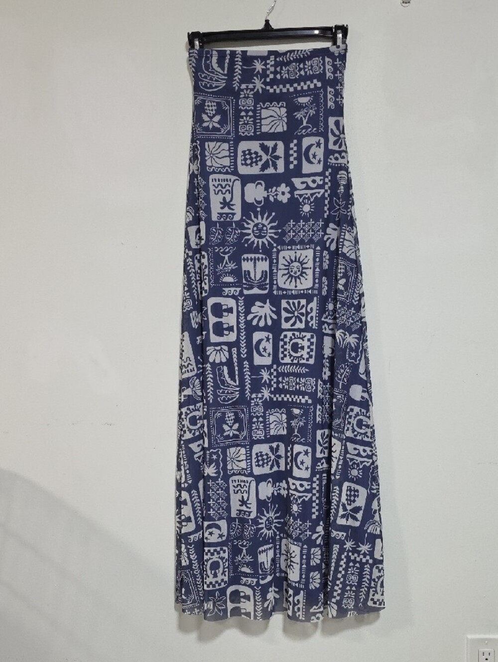 See You Monday Navy White Strapless Tile-Print Maxi Dress - Picture 2 of 6